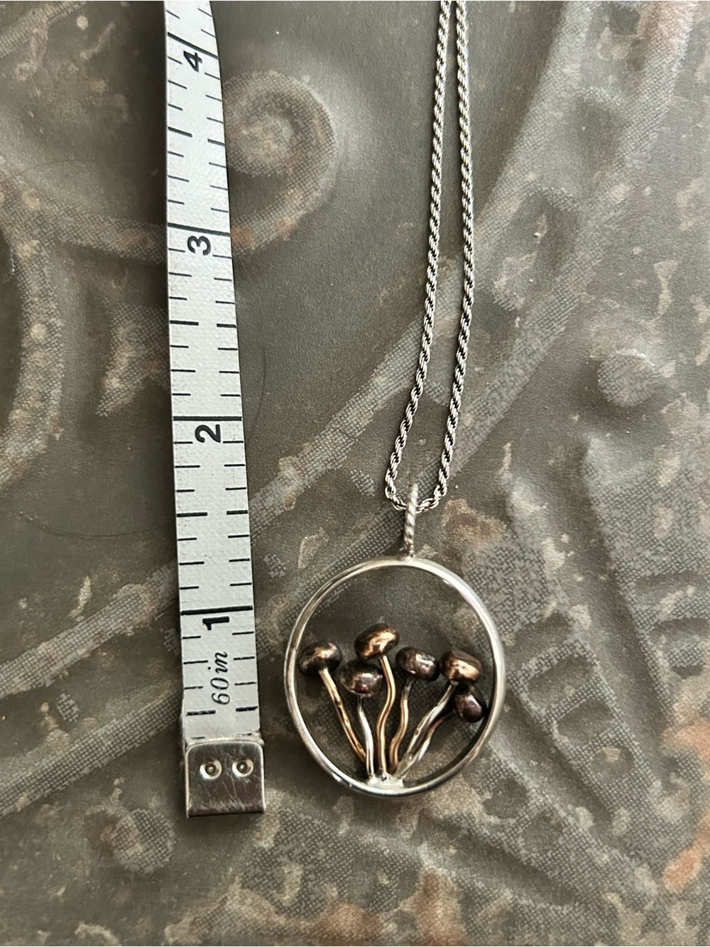 Sterling Silver Mushroom Pendant Necklace in Mixed Metal - Picture 4 of 4